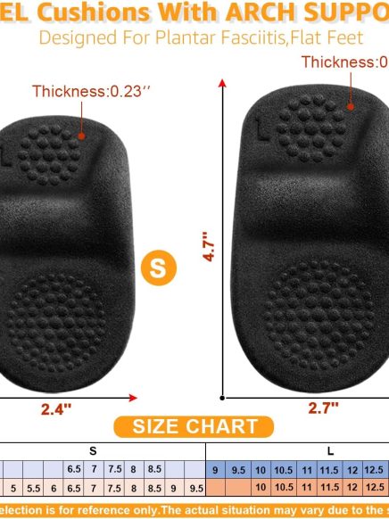 Arch Support Shoe Insoles for Flat Feet and Plantar Fasciitis Relief, Self-Adhesive Heel Cushion Cups Arch Pads for Heel Pain and Shock Absorption-Two Pairs (Small, Black)