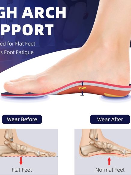Plantar Fasciitis Insoles Men Arch Support Inserts Women Flat Feet Orthopedic Cushion Heel Pain Relief Standing All-Day, Work Boot Shoe Insole (Men 6-6 1/2 | Women 8-8 1/2)